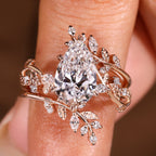 Pear Shaped Engagement Ring With Wedding Band In Nature Inspired Style