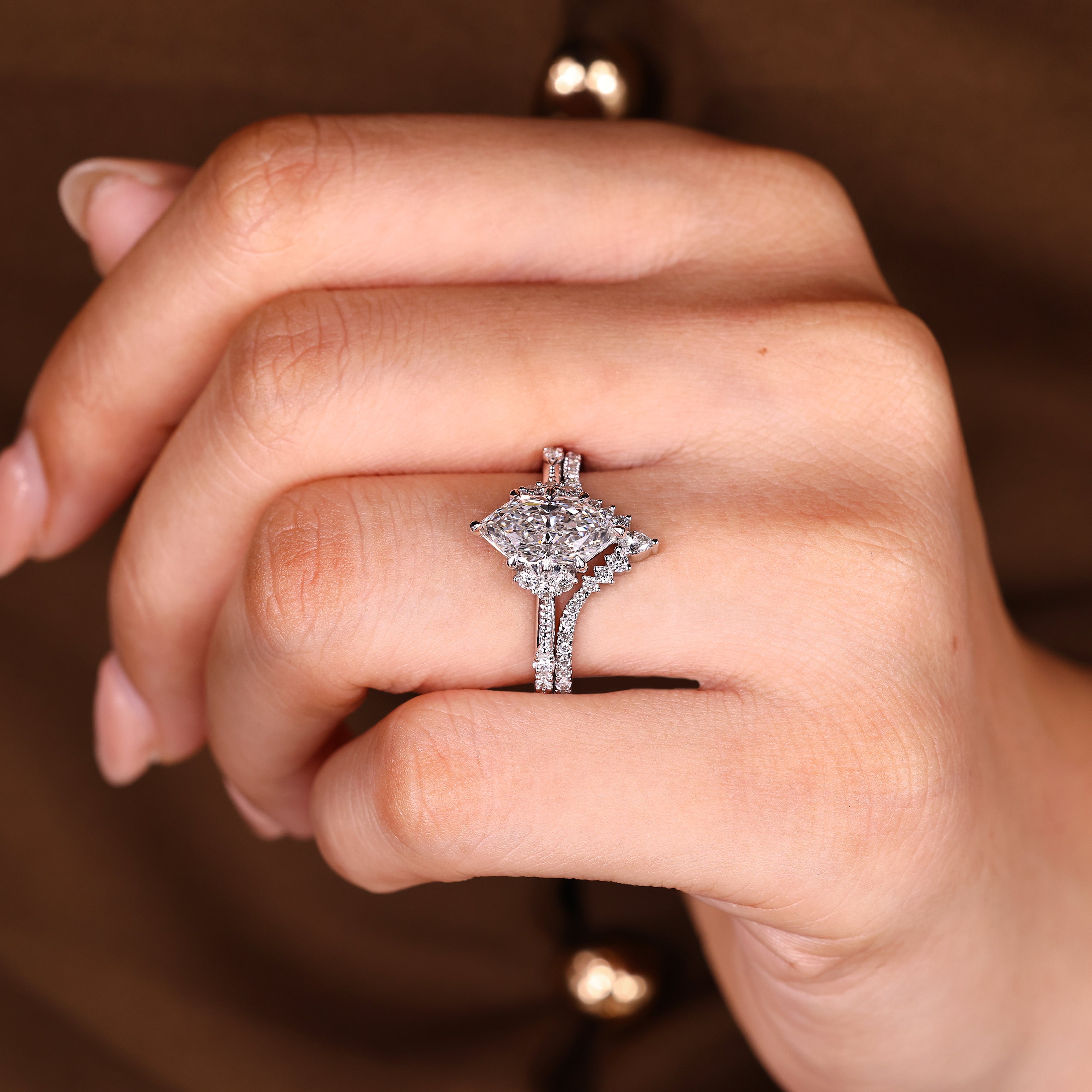 Dutch Marquise Engagement Ring With Wedding Band In Stackable Style