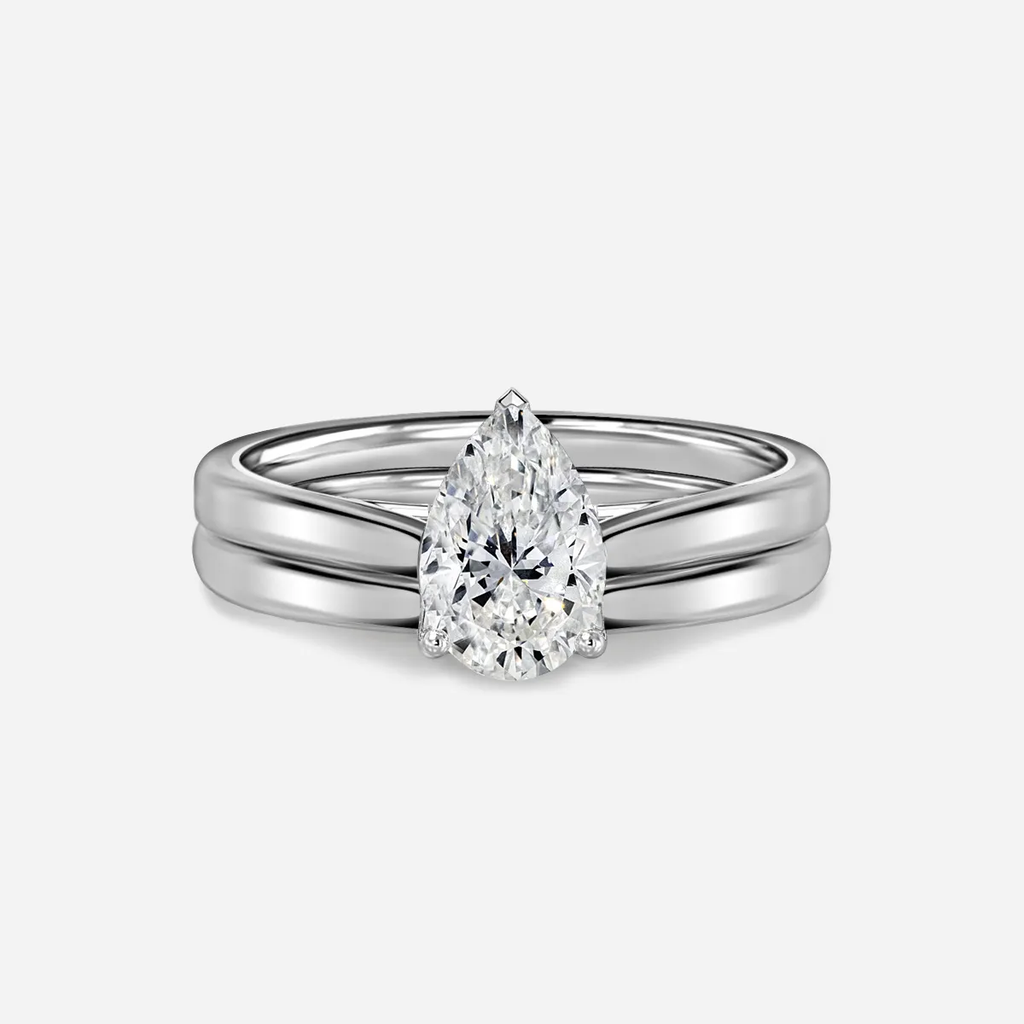1.0 CT Pear Cut Moissanite Solitaire Bridal Ring Set