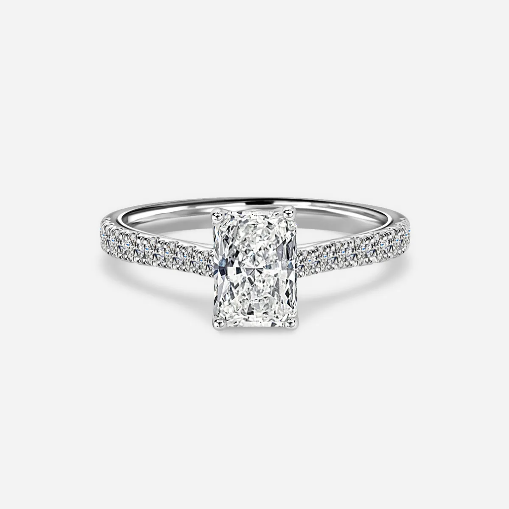 1.0 CT Radiant Cut Moissanite Pave Bridal Ring Set
