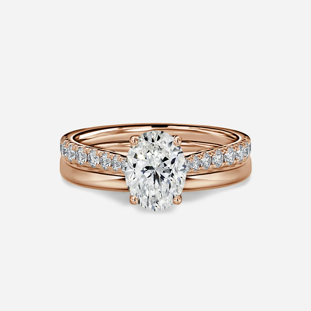 1.0 CT Oval Cut Moissanite Pave Bridal Ring Set