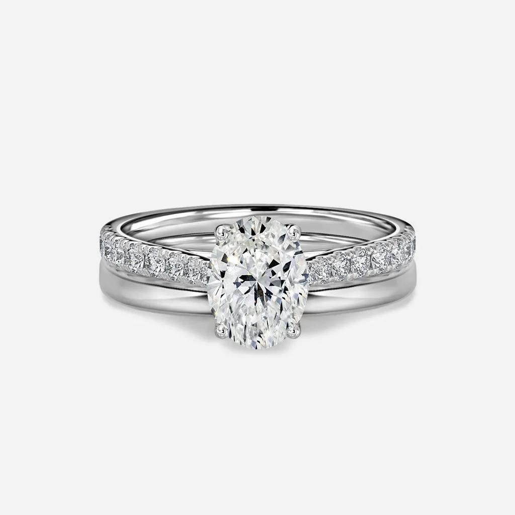 1.0 CT Oval Cut Moissanite Pave Bridal Ring Set