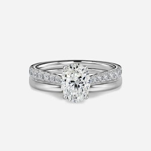 1.0 CT Oval Cut Moissanite Pave Bridal Ring Set