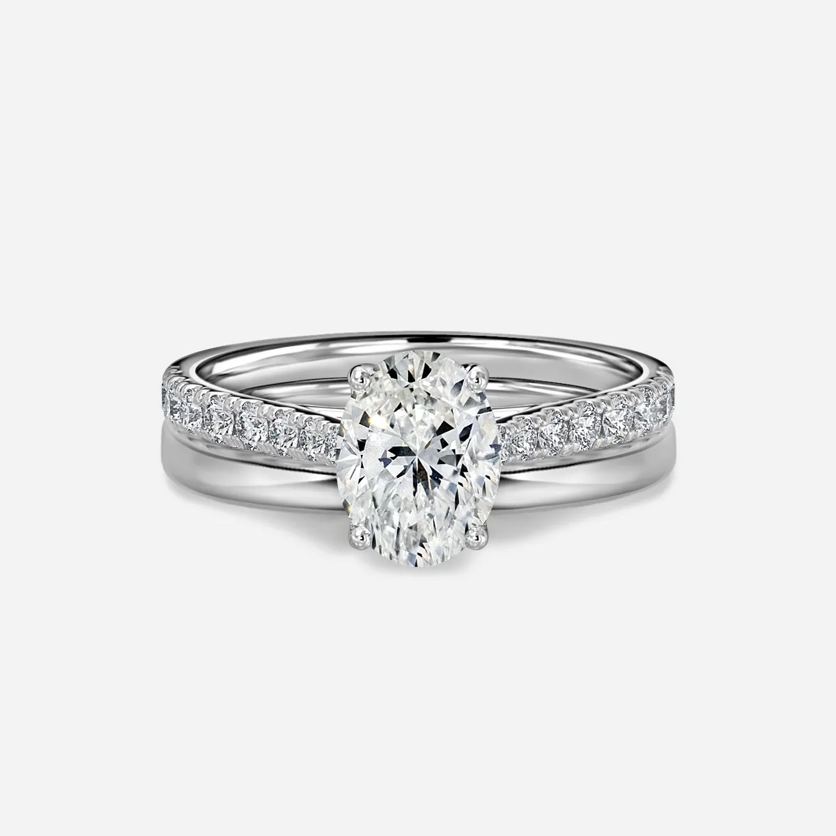 1.0 CT Oval Cut Moissanite Pave Bridal Ring Set