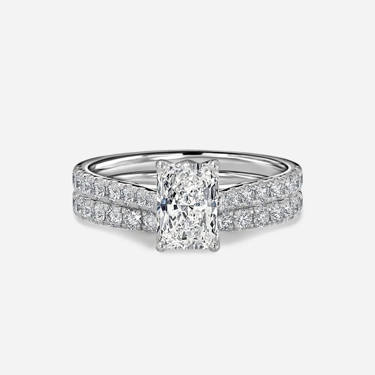 1.0 CT Radiant Cut Moissanite Pave Bridal Ring Set