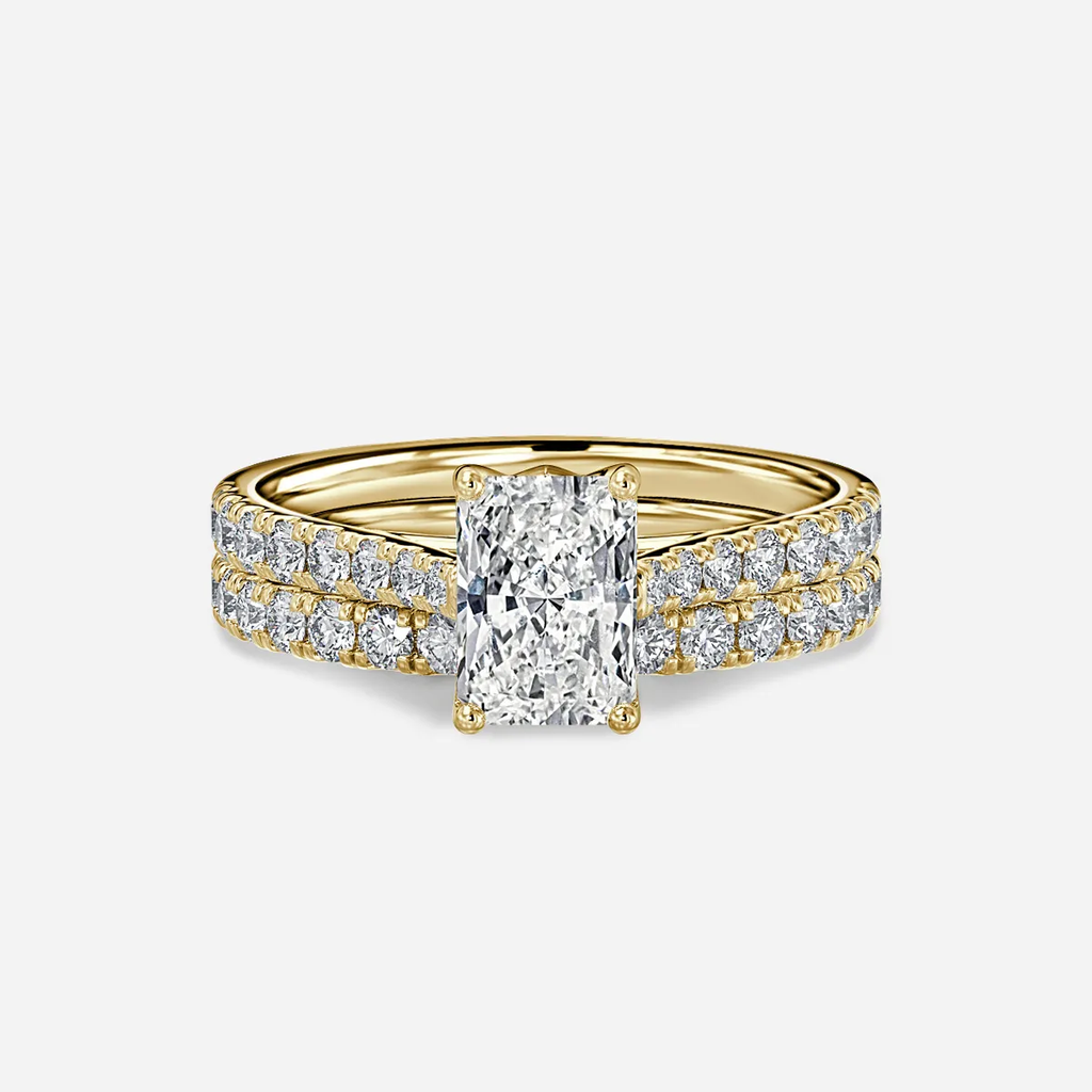 1.0 CT Radiant Cut Moissanite Pave Bridal Ring Set