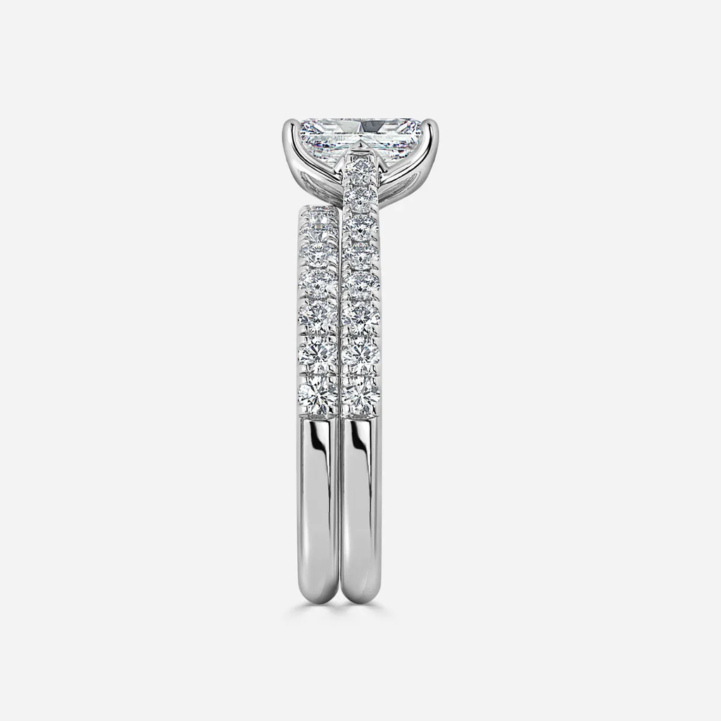 1.0 CT Radiant Cut Moissanite Pave Bridal Ring Set