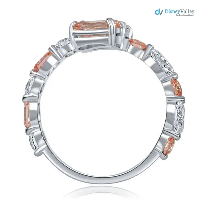 Pink Emerald & Pear Lab Grown Diamond Bypass wedding Ring - DisneyValley