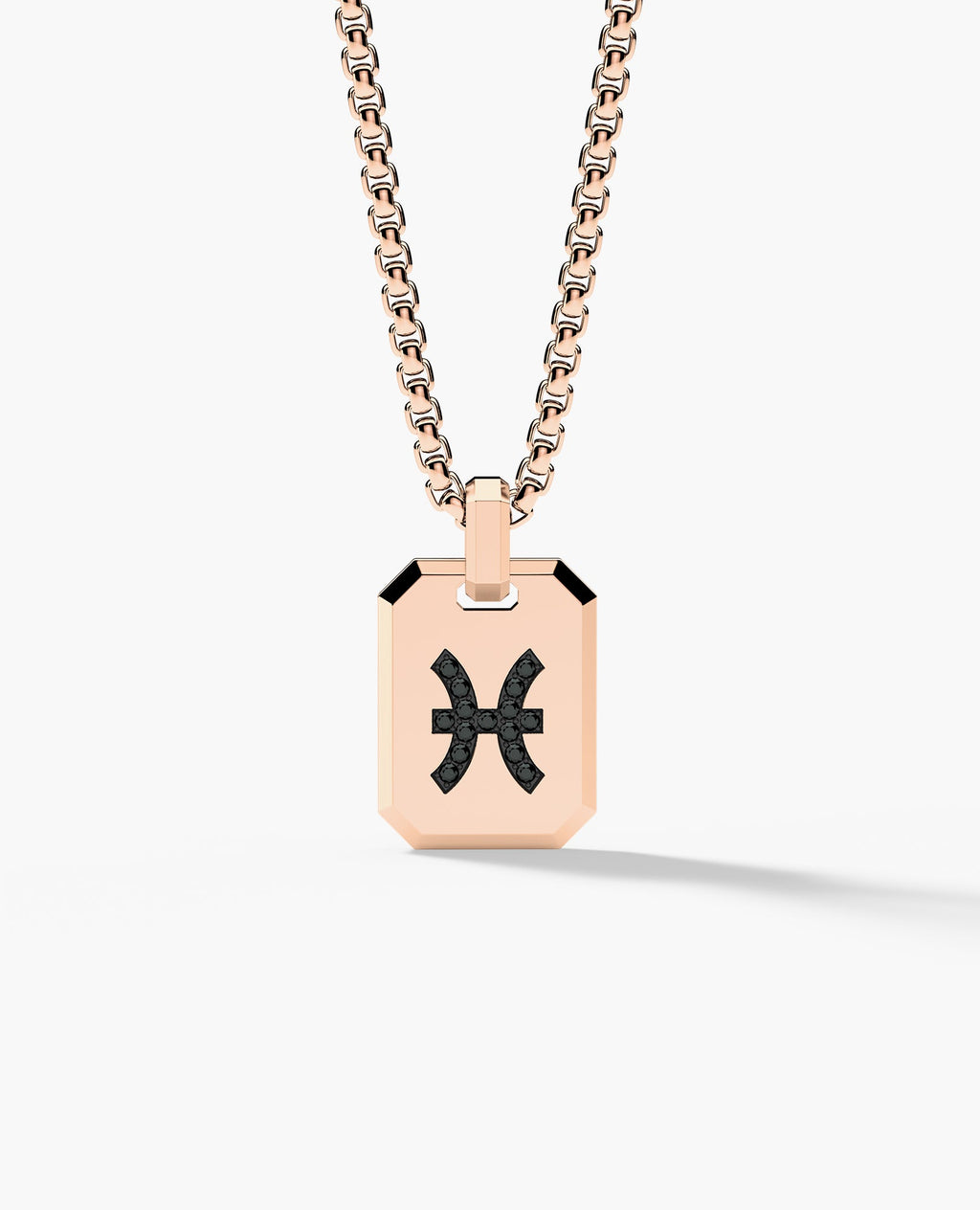 PISCES MINI ZODIAC Dog Tag Gold Pendant with 0.25ct Black Diamonds