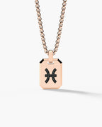 PISCES MINI ZODIAC Dog Tag Gold Pendant with 0.25ct Black Diamonds