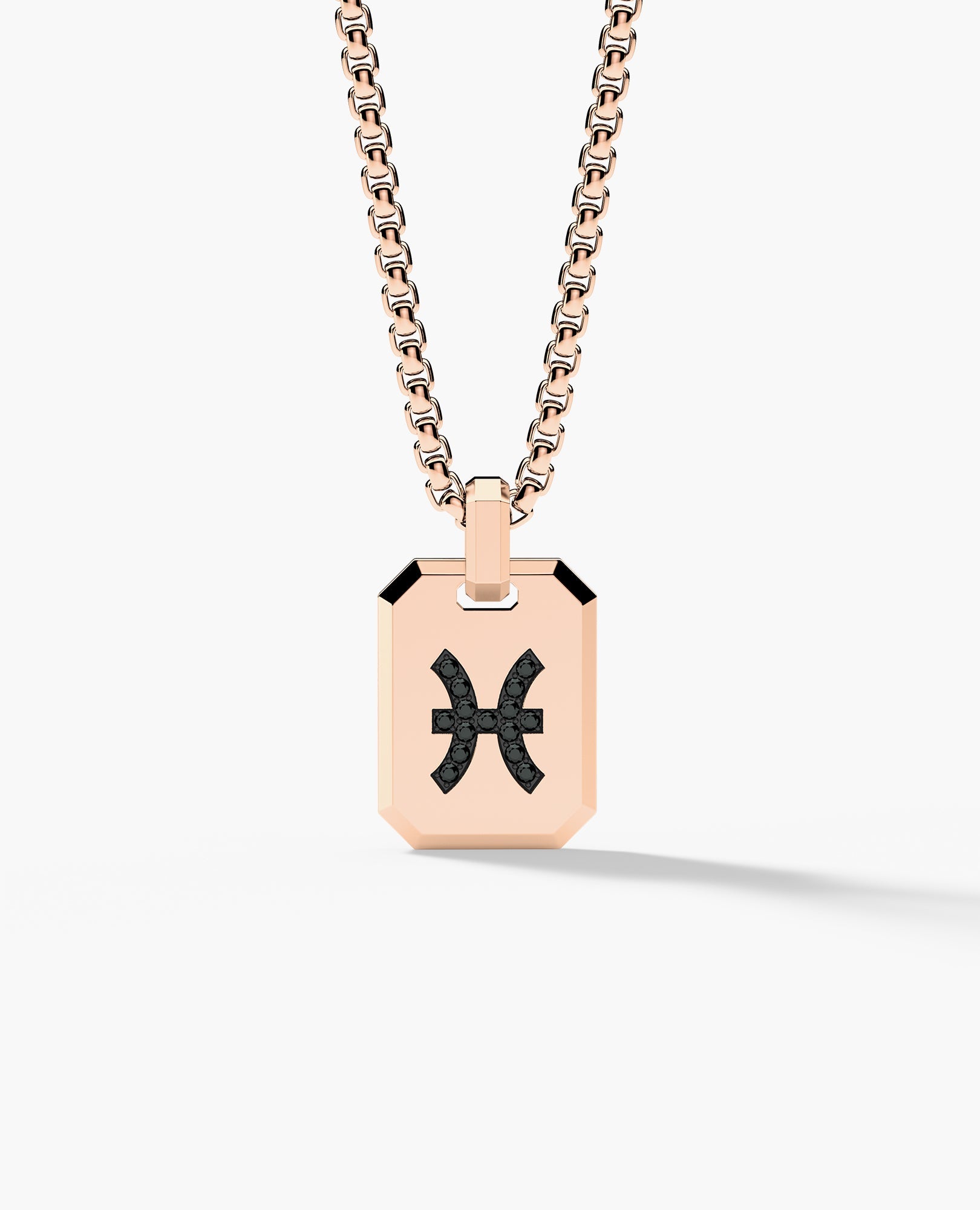 PISCES MINI ZODIAC Dog Tag Gold Pendant with 0.25ct Black Diamonds