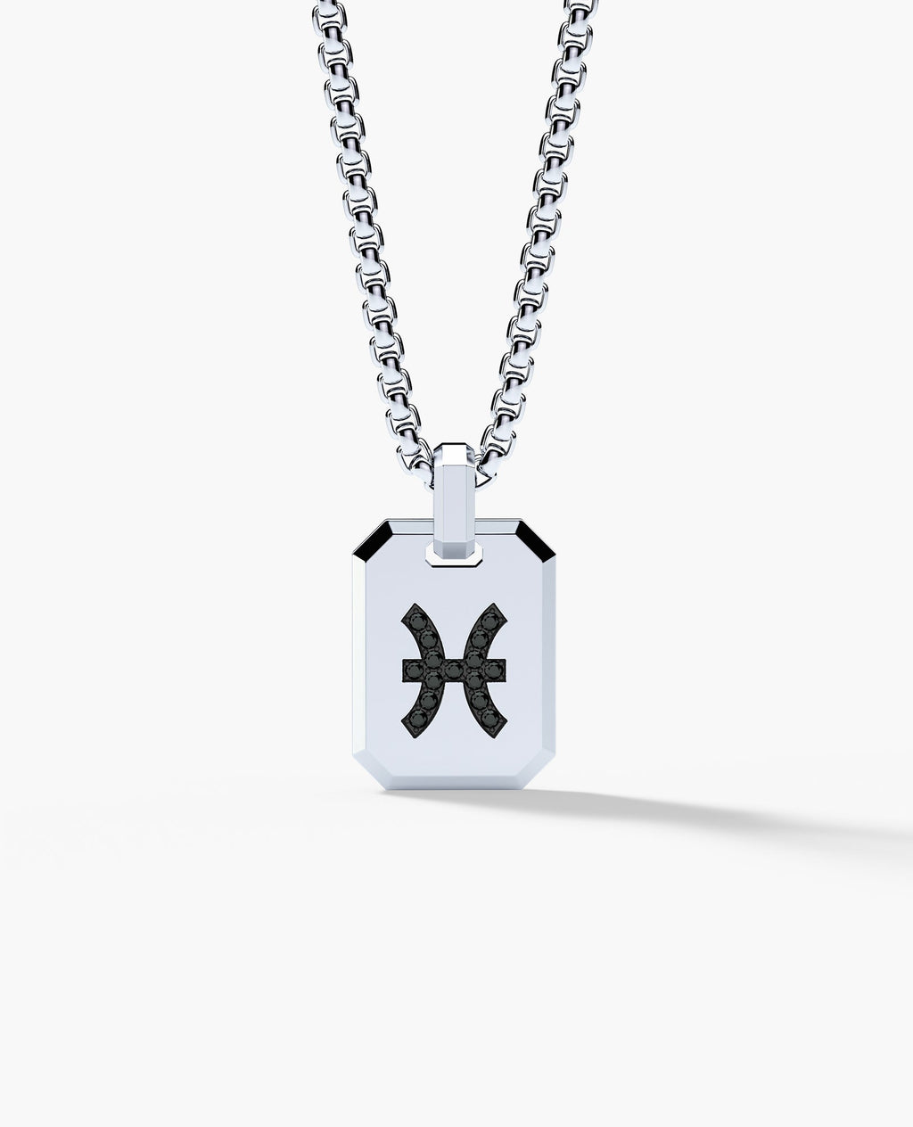 PISCES MINI ZODIAC Dog Tag Gold Pendant with 0.25ct Black Diamonds