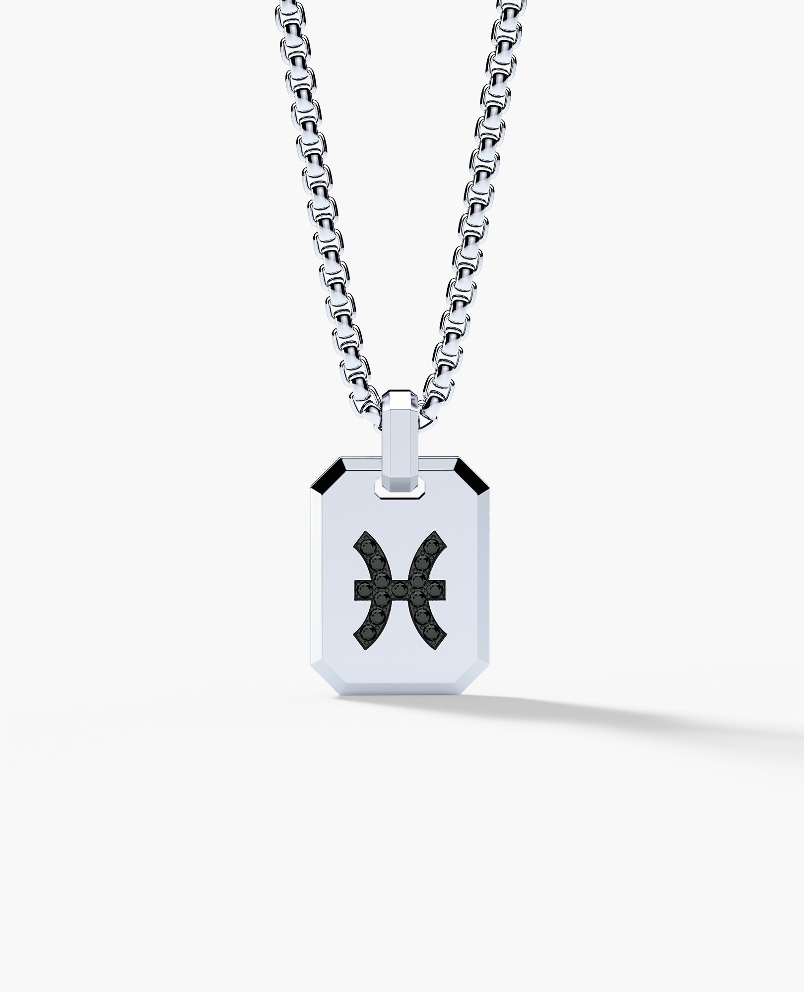PISCES MINI ZODIAC Dog Tag Gold Pendant with 0.25ct Black Diamonds