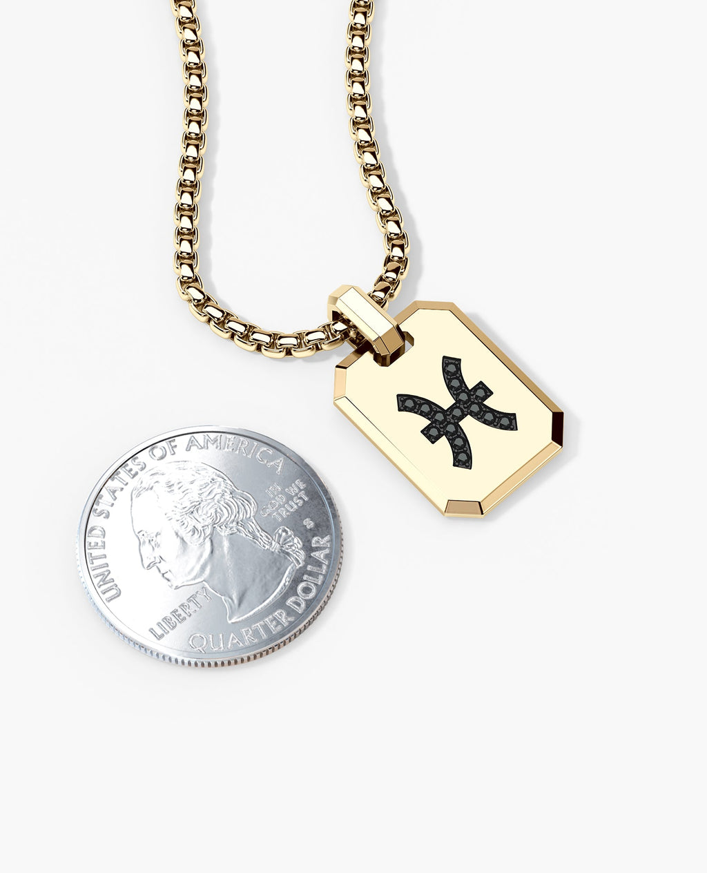 PISCES MINI ZODIAC Dog Tag Gold Pendant with 0.25ct Black Diamonds