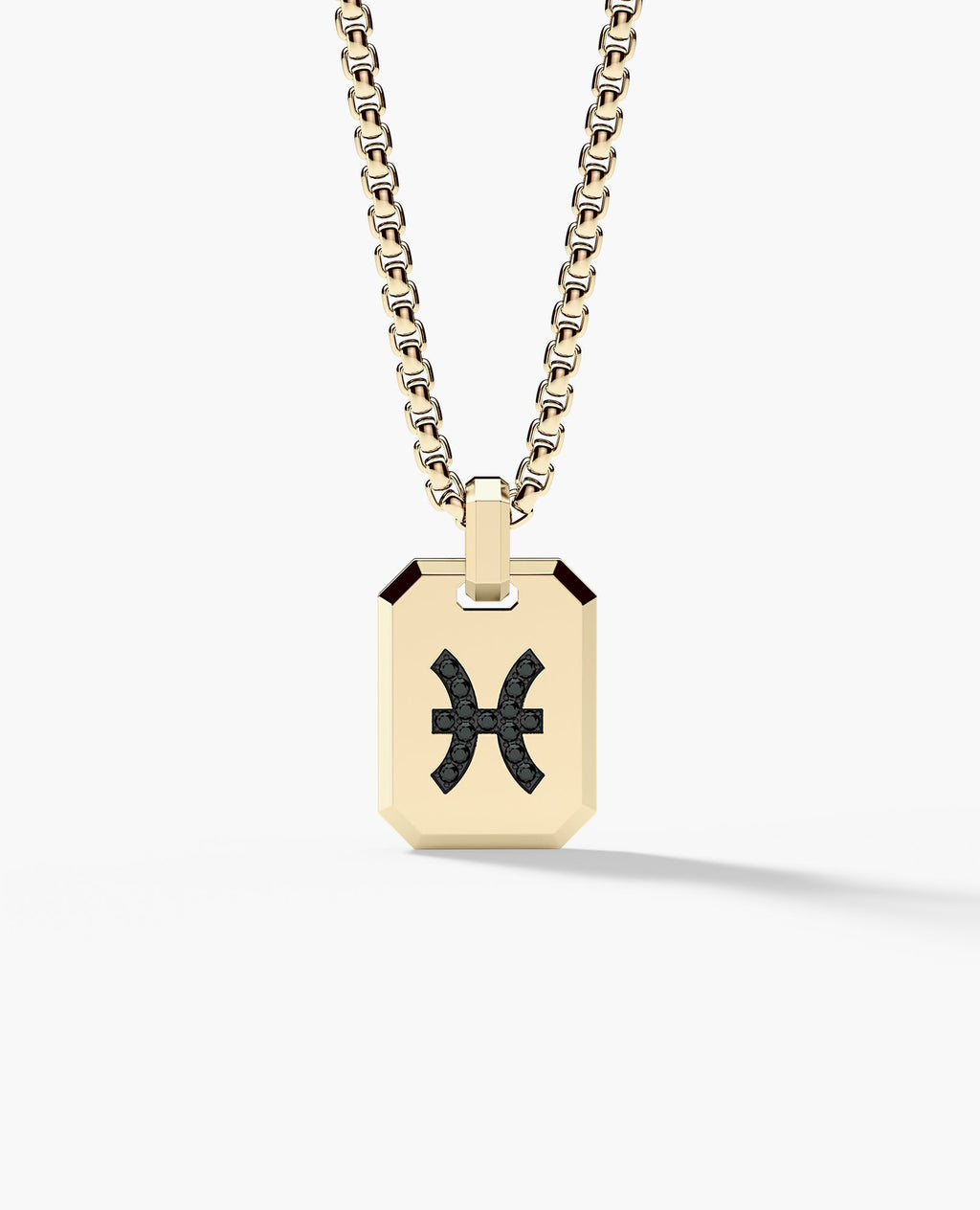 PISCES MINI ZODIAC Dog Tag Gold Pendant with 0.25ct Black Diamonds