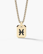 PISCES MINI ZODIAC Dog Tag Gold Pendant with 0.25ct Black Diamonds