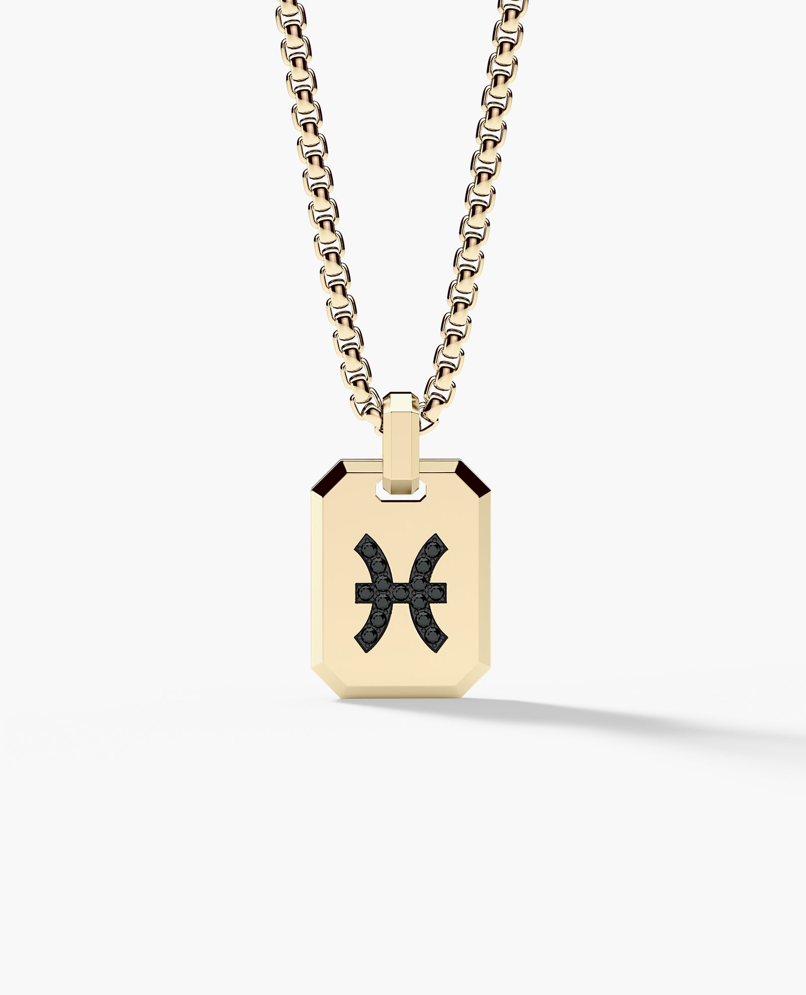 PISCES MINI ZODIAC Dog Tag Gold Pendant with 0.25ct Black Diamonds