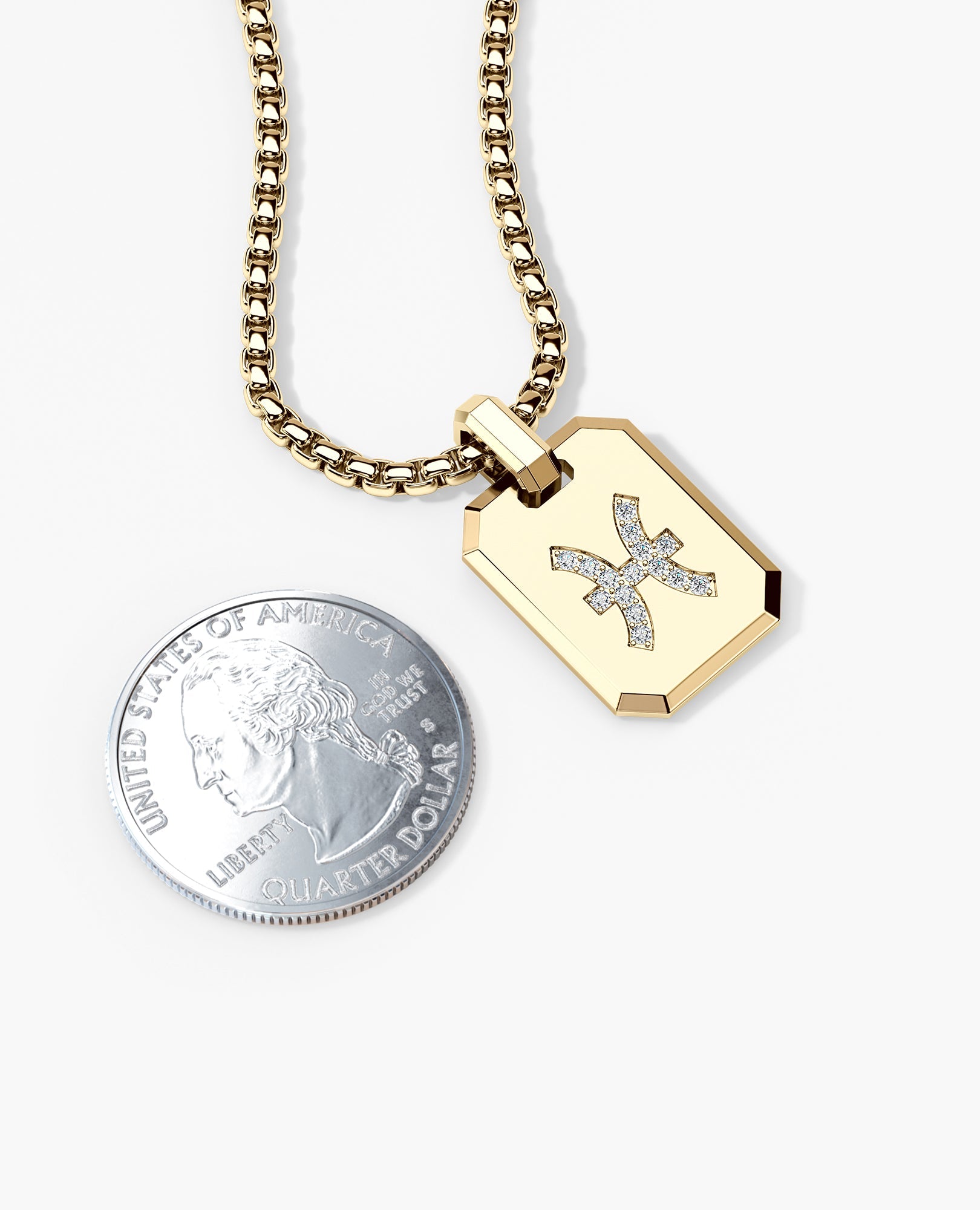 PISCES MINI ZODIAC Dog Tag Gold Pendant with 0.25ct Diamonds