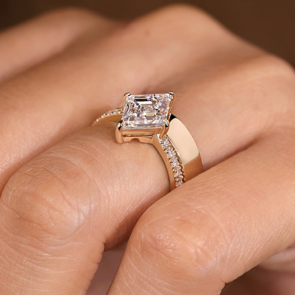 Lozenge Cut Pave Engagement Ring with Stackable Wedding Band