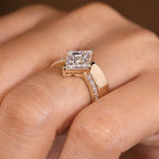 Lozenge Cut Pave Engagement Ring with Stackable Wedding Band