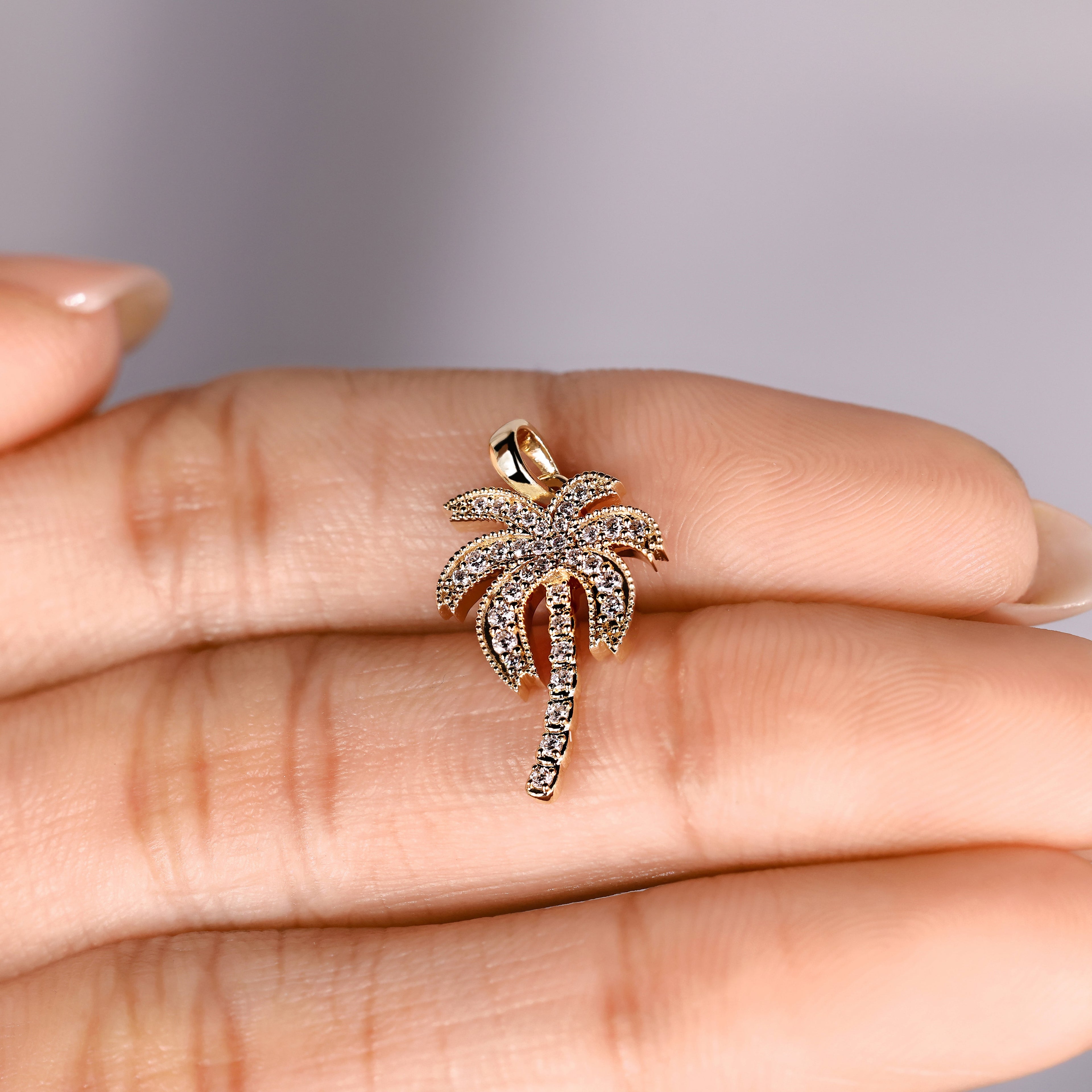 Palm Tree Pendant with Round Lab Grown Diamond in Tropical Style