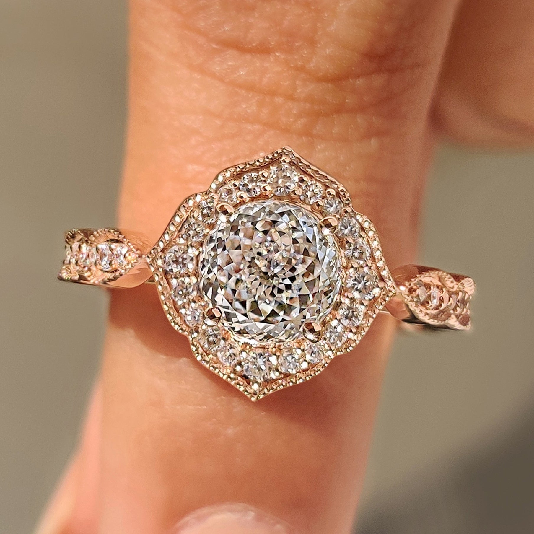 Portuguese Cut Diamond Ring in Milgrain Vintage Style Main image