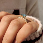 Nature Inspired Cyan Blue Portuguese Cut Moissanite Ring in Tulip Setting