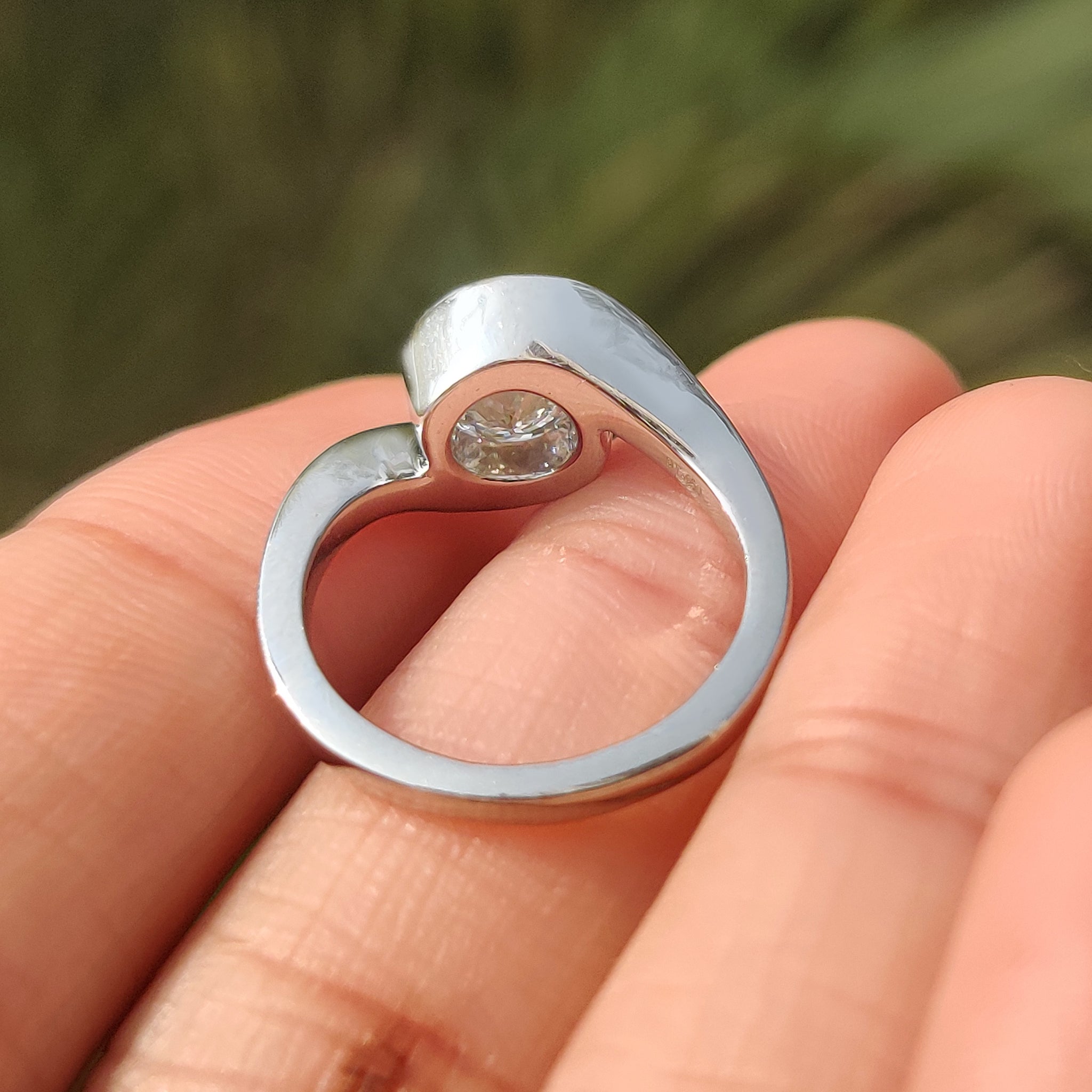 Solitaire Portuguese Cut Diamond Ring in Half Bezel