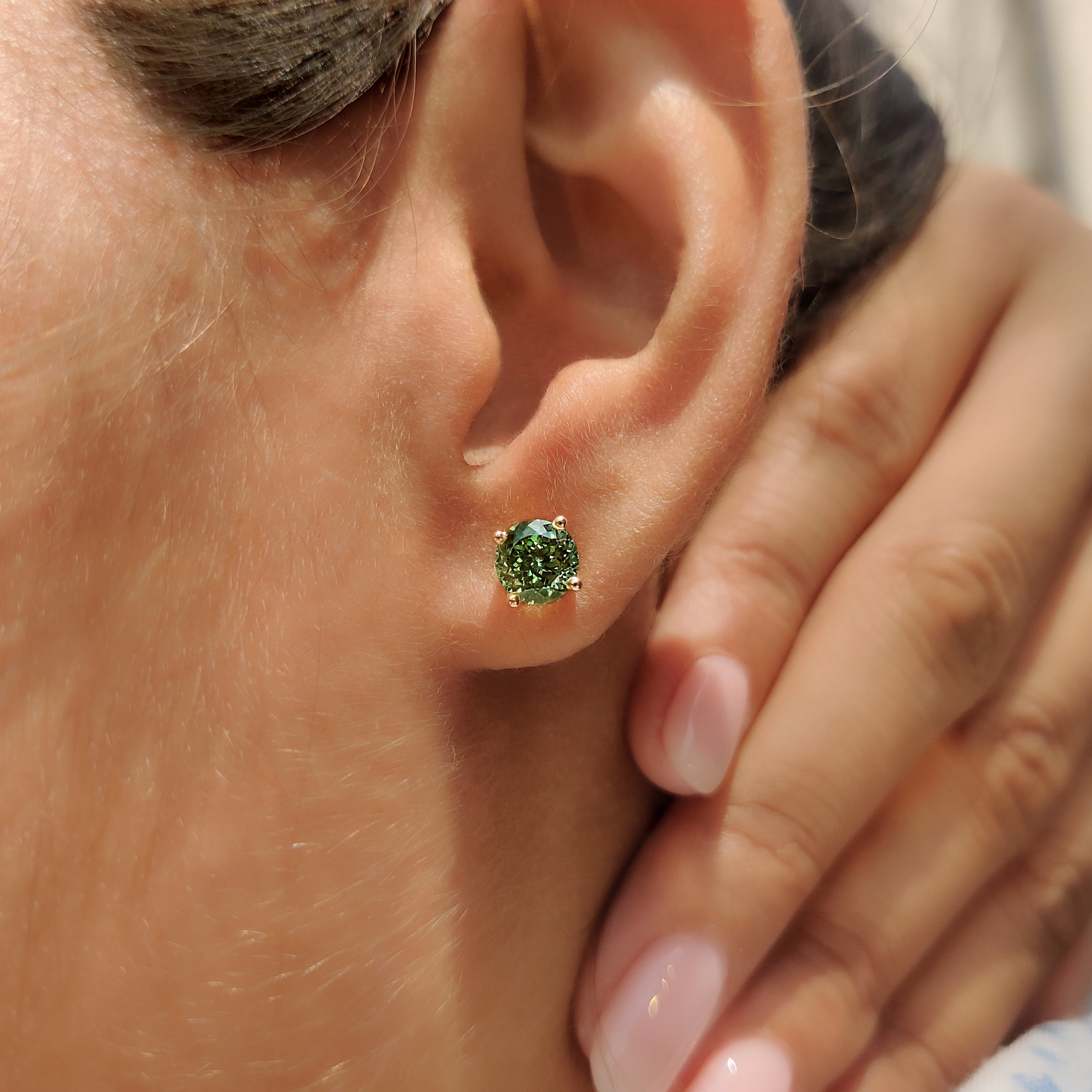 Green Portuguese Cut Diamond Earrings in Push Back Secondary image
