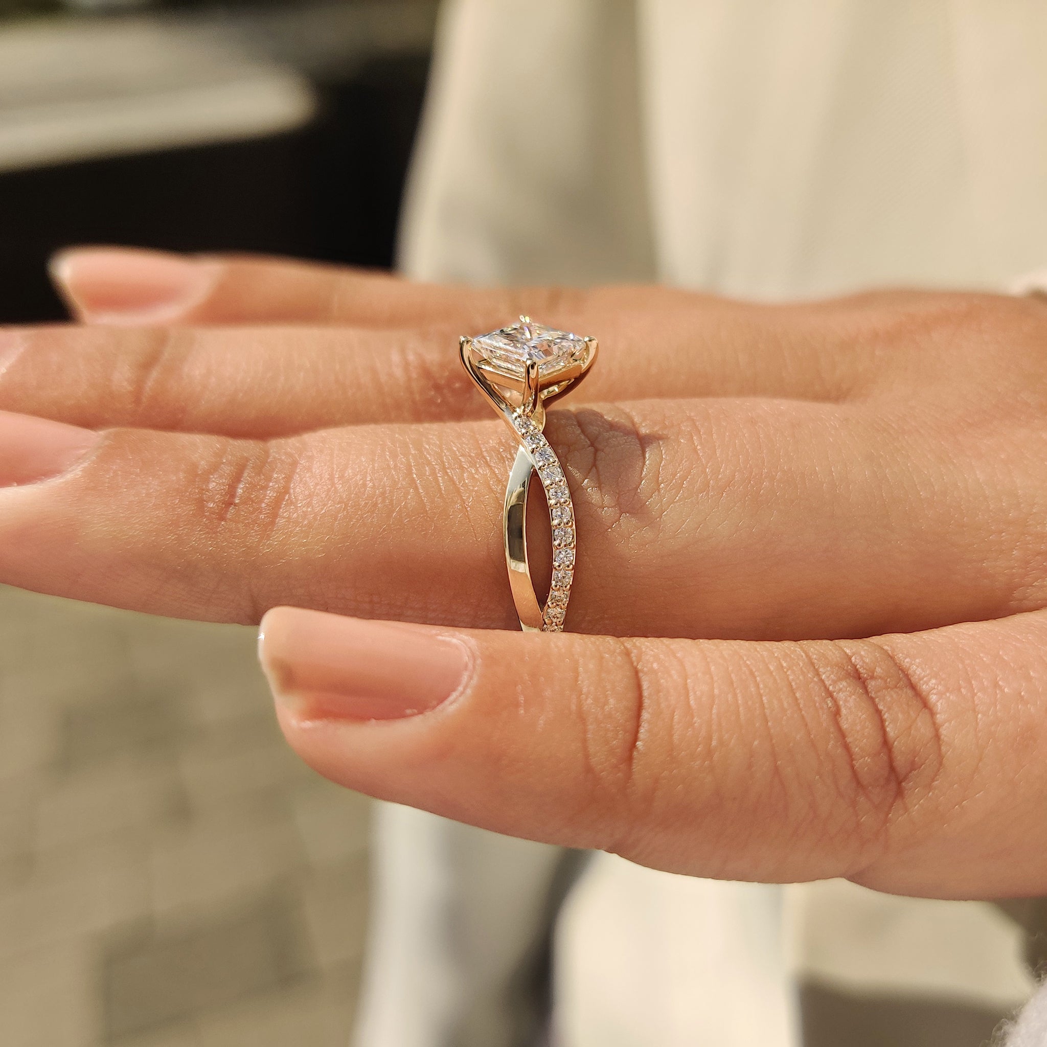 Princess Cut Diamond Ring With Twisted Pave