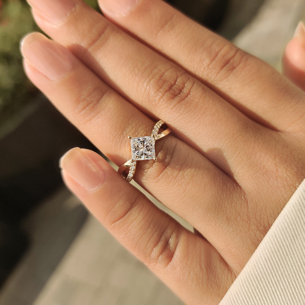 Twisted Pave Princess Cut Diamond Ring With Euro Shank