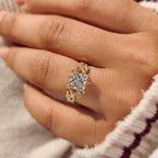 Nature Inspired Princess Cut Ring in Leaf Details