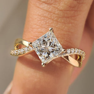 Twisted Pave Princess Cut Diamond Ring With Euro Shank