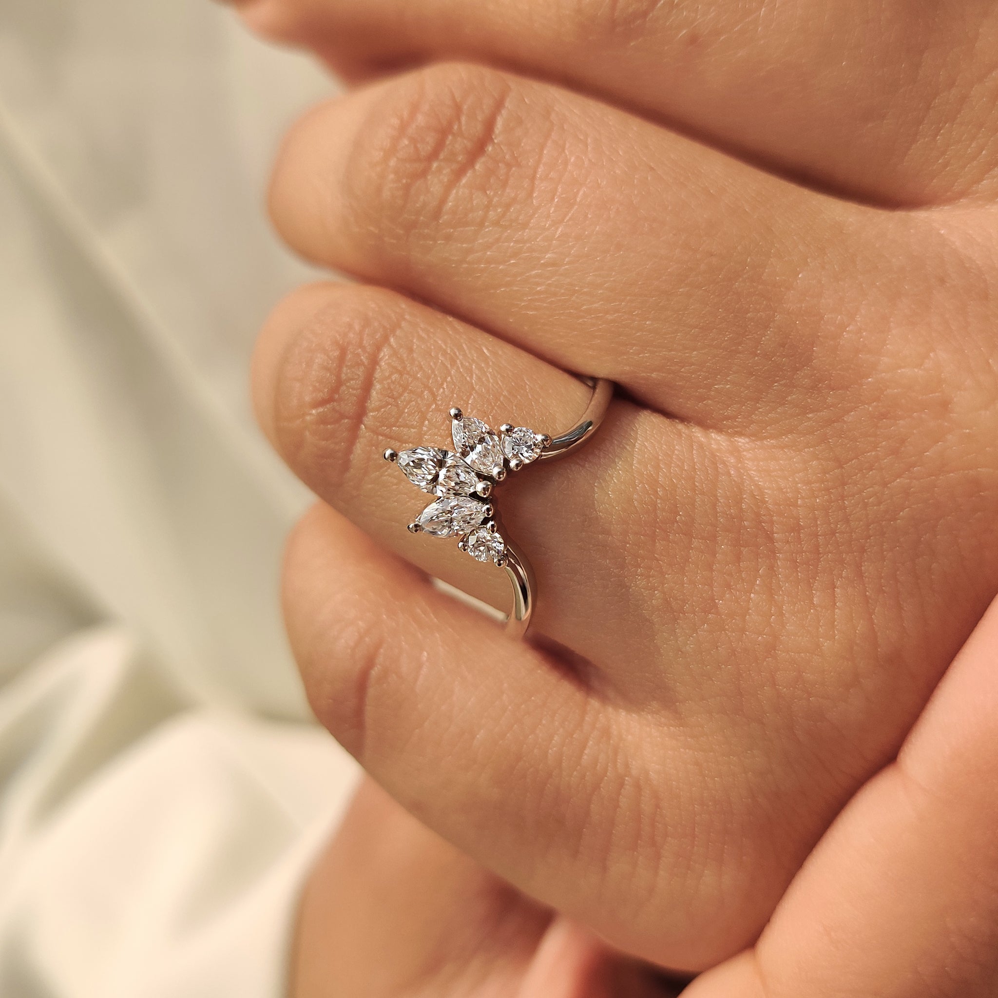 U Shape Curved Wedding Band with Marquise and Round Diamonds