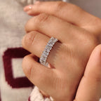 Baguette and Oval Half Eternity Band in Tapered Shank