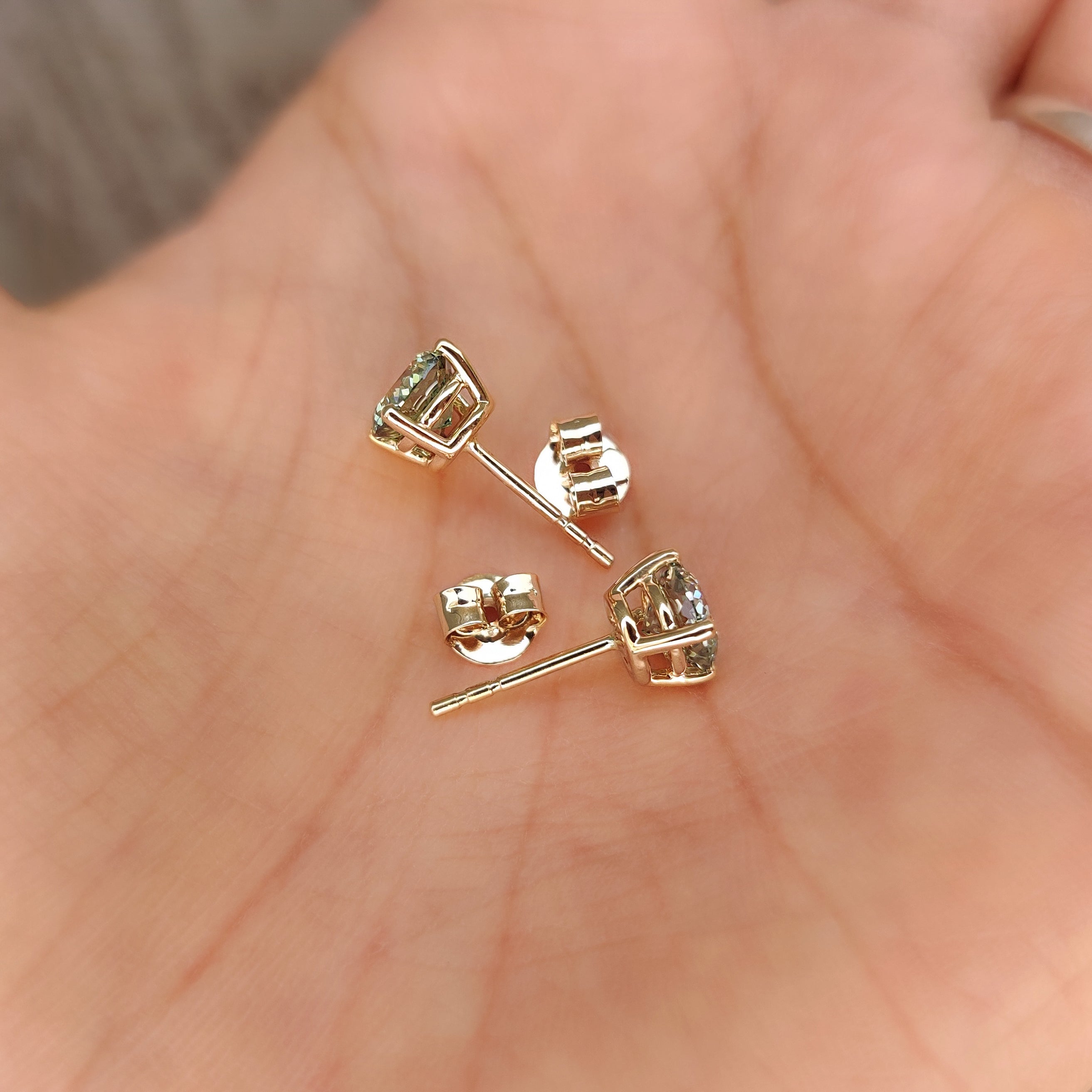 Green Portuguese Cut Diamond Earrings in Push Back
