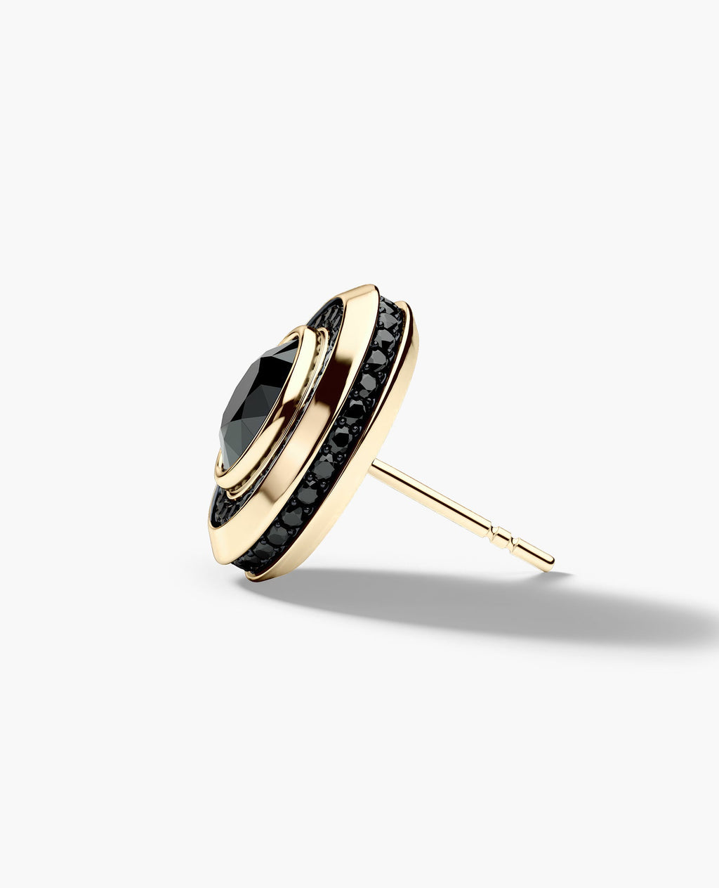 HALO Gold Round Cut Single Stud Earring with 0.50ct - 1.35ct Black Diamonds
