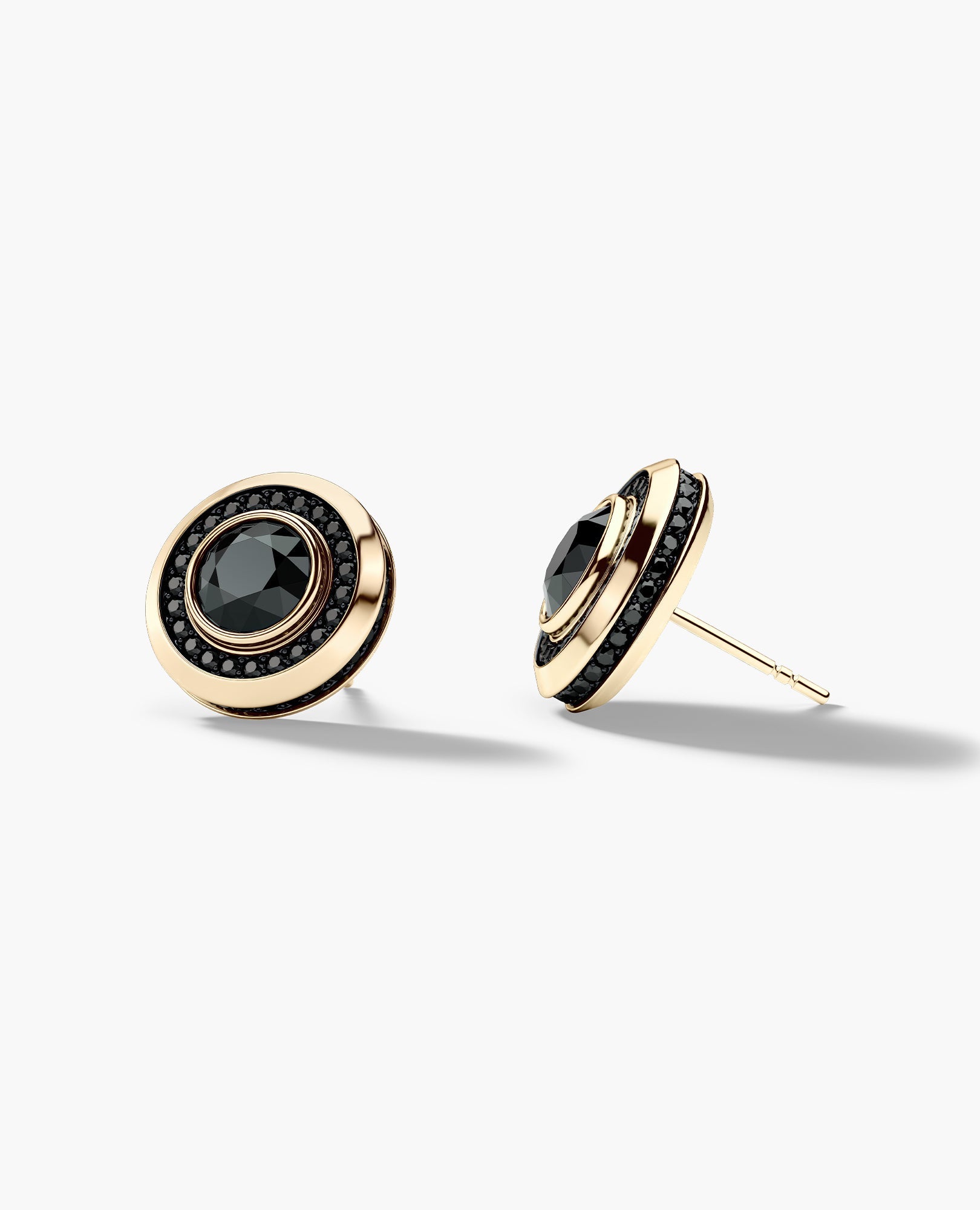 HALO Gold Round Cut Single Stud Earring with 0.50ct - 1.35ct Black Diamonds