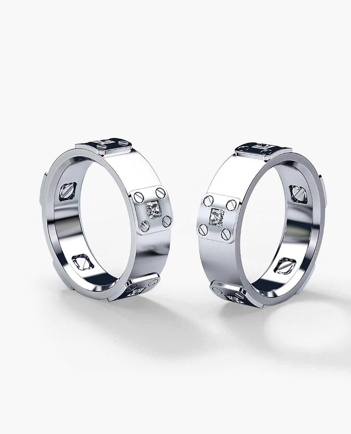 BARITE Gold Matching Diamond Wedding Band Set