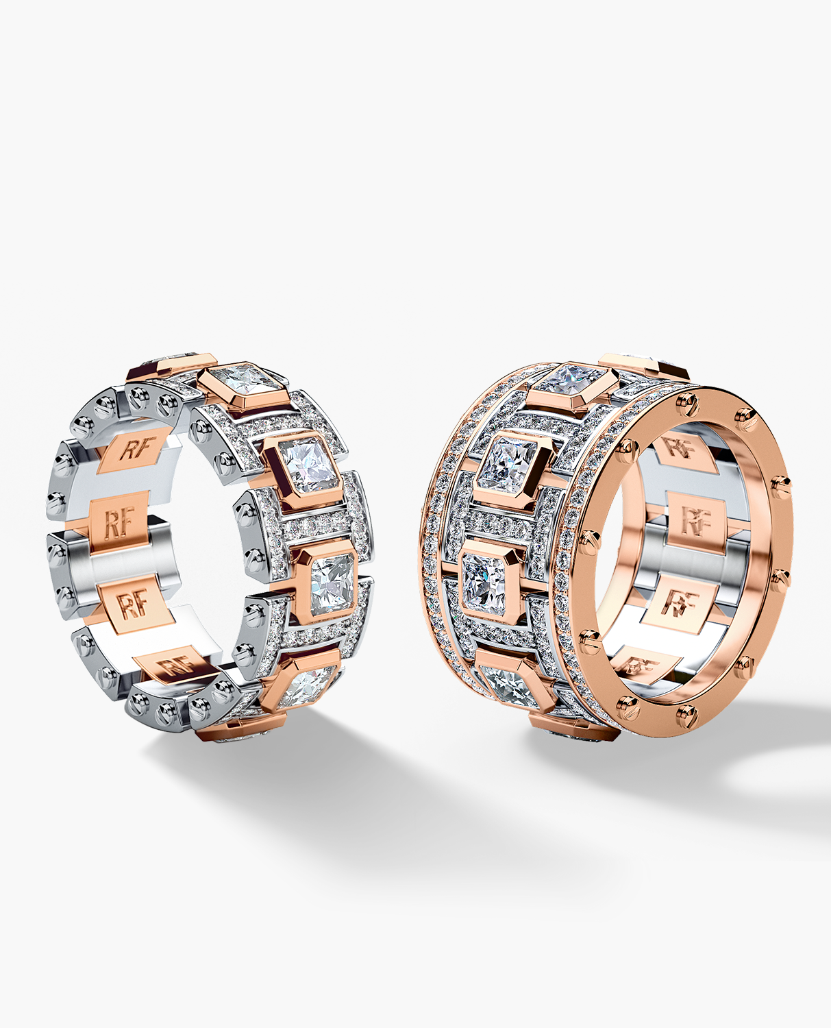LA PAZ Two-Tone Gold Diamond Matching Wedding Band Set