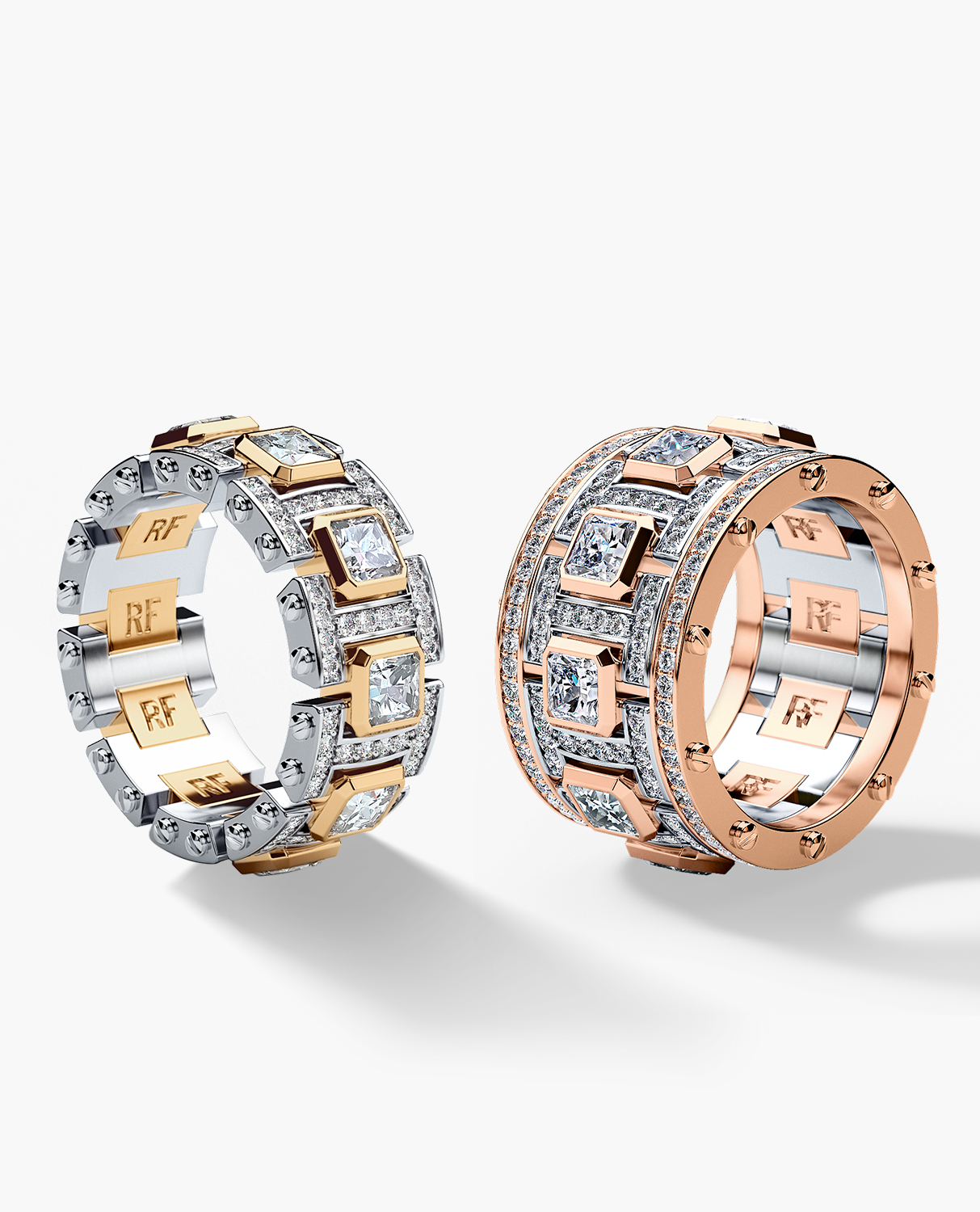 LA PAZ Two-Tone Gold Diamond Matching Wedding Band Set