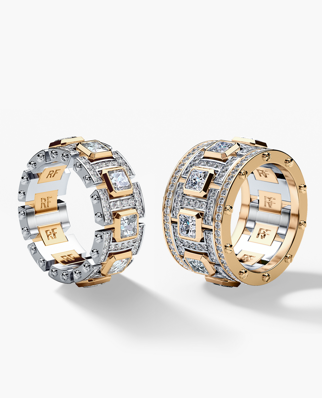 LA PAZ Two-Tone Gold Diamond Matching Wedding Band Set