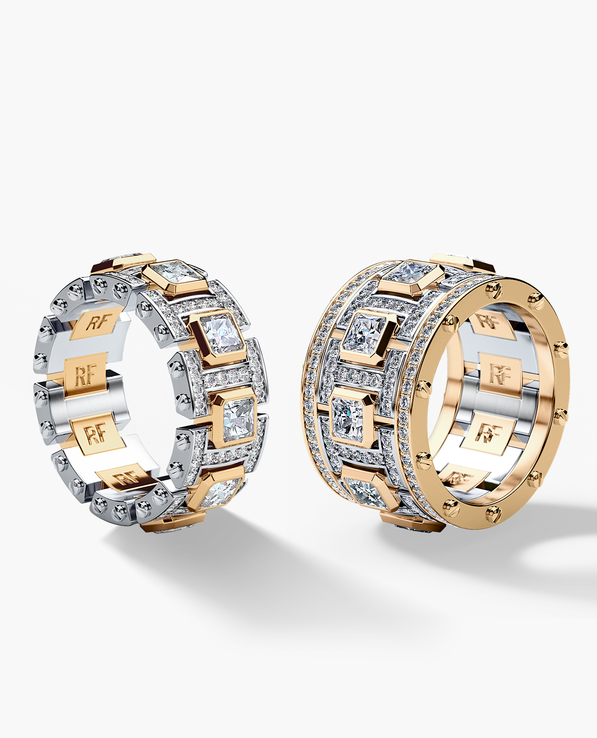 LA PAZ Two-Tone Gold Diamond Matching Wedding Band Set