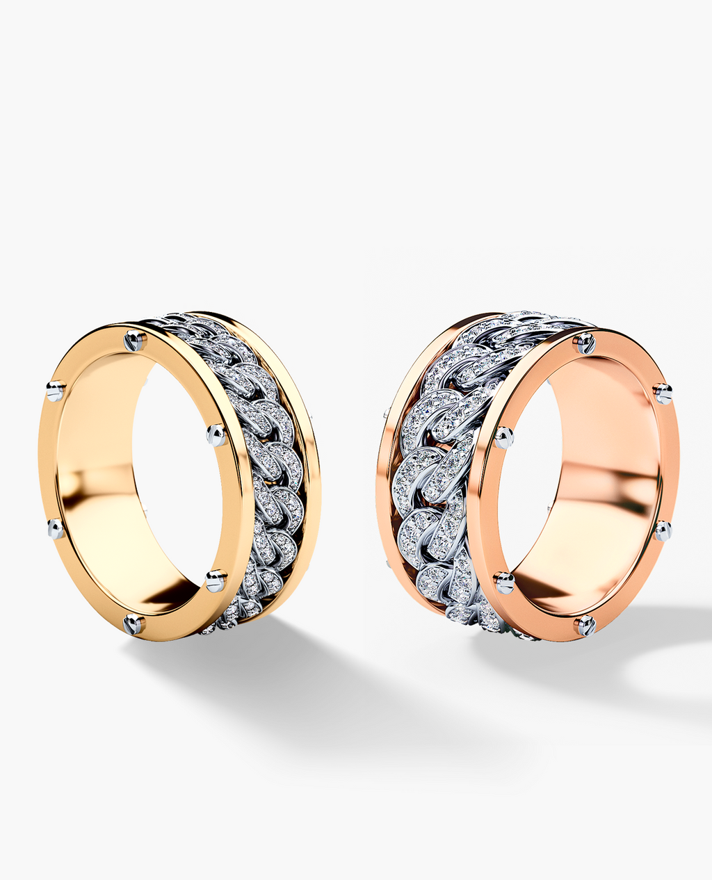 KENSINGTON Two Tone Gold Diamond Matching Wedding Band Set