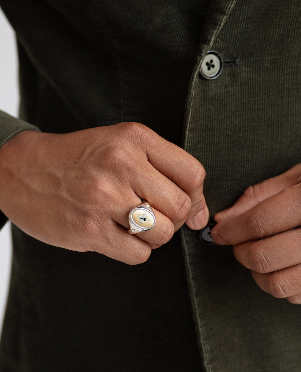 LODESTAR Two-Tone Gold Religious Signet Ring