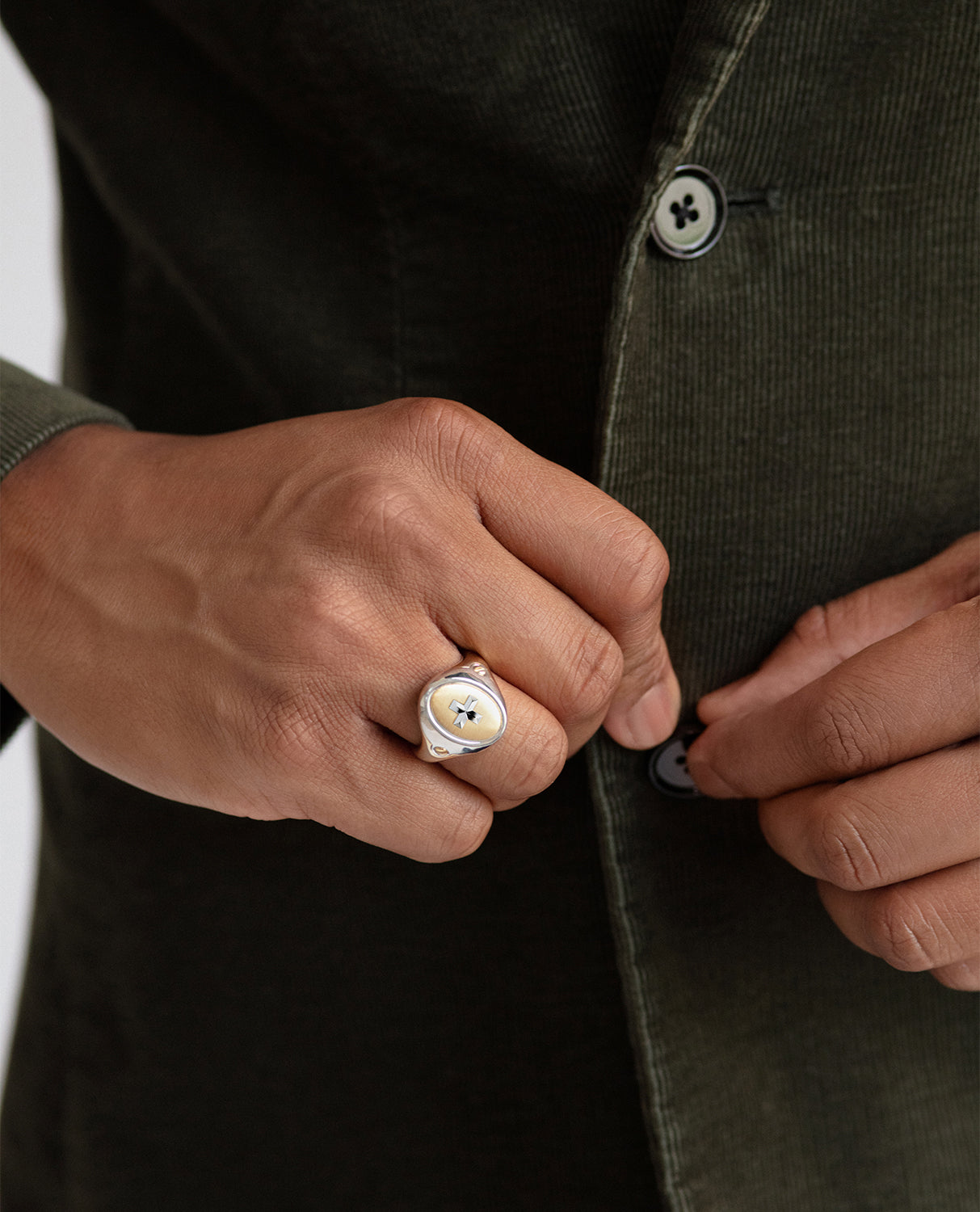 LODESTAR Two-Tone Gold Religious Signet Ring