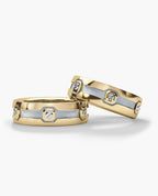 NEWMONT Two-Tone Gold Matching Diamond Wedding Band Set
