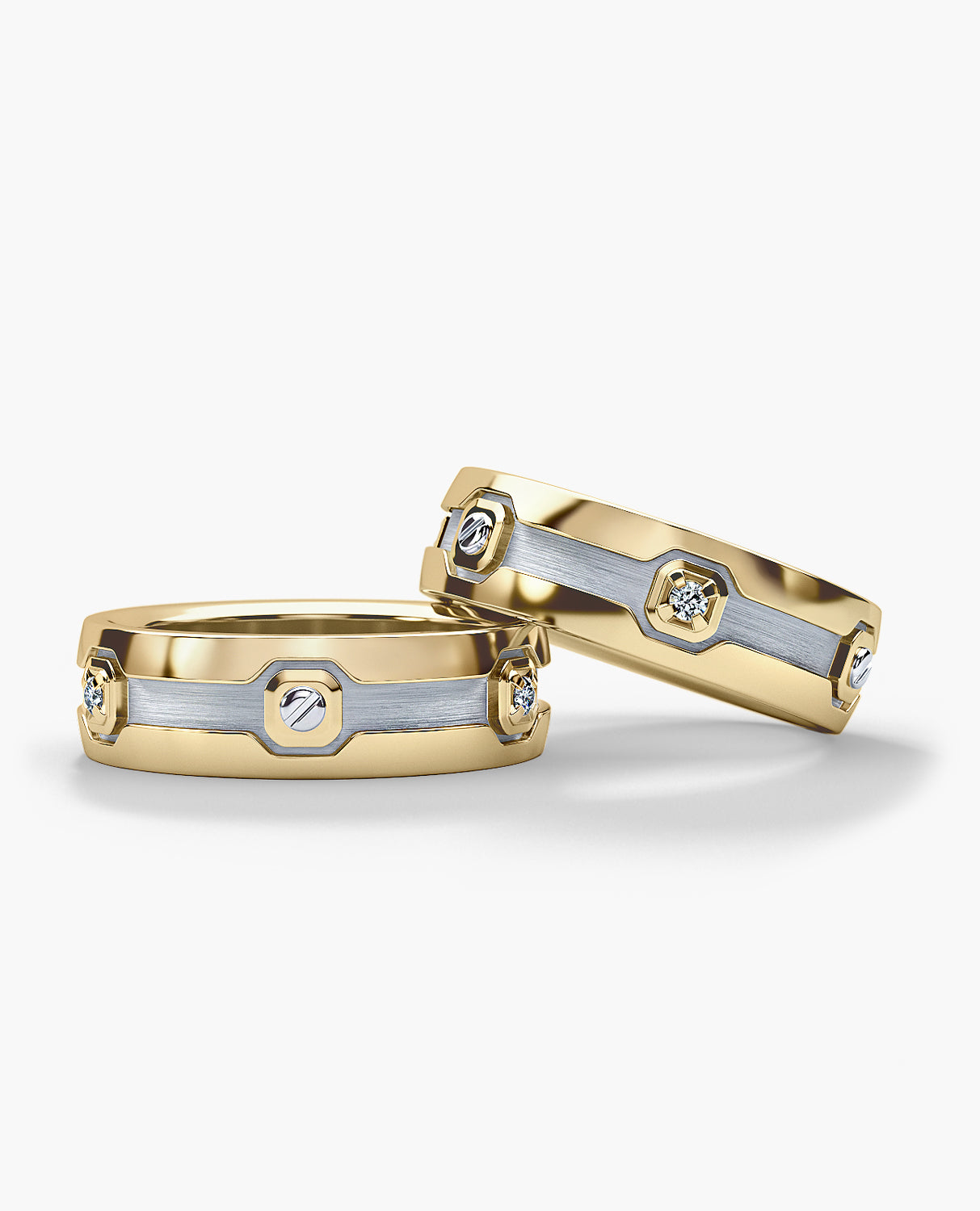 NEWMONT Two-Tone Gold Matching Diamond Wedding Band Set
