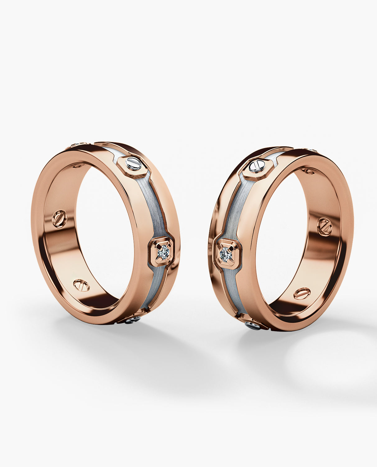 NEWMONT Two-Tone Gold Matching Diamond Wedding Band Set