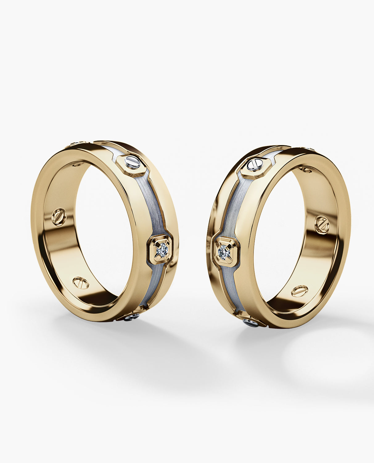 NEWMONT Two-Tone Gold Matching Diamond Wedding Band Set